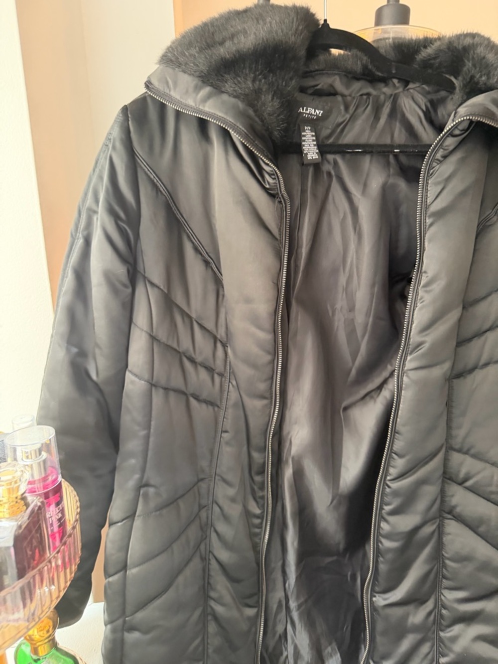Alfani Petite Black Faux-Fur Trim Puffer Coat - Picture 5 of 5